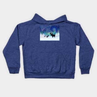 Northern Lights Moose and Elk Kids Hoodie